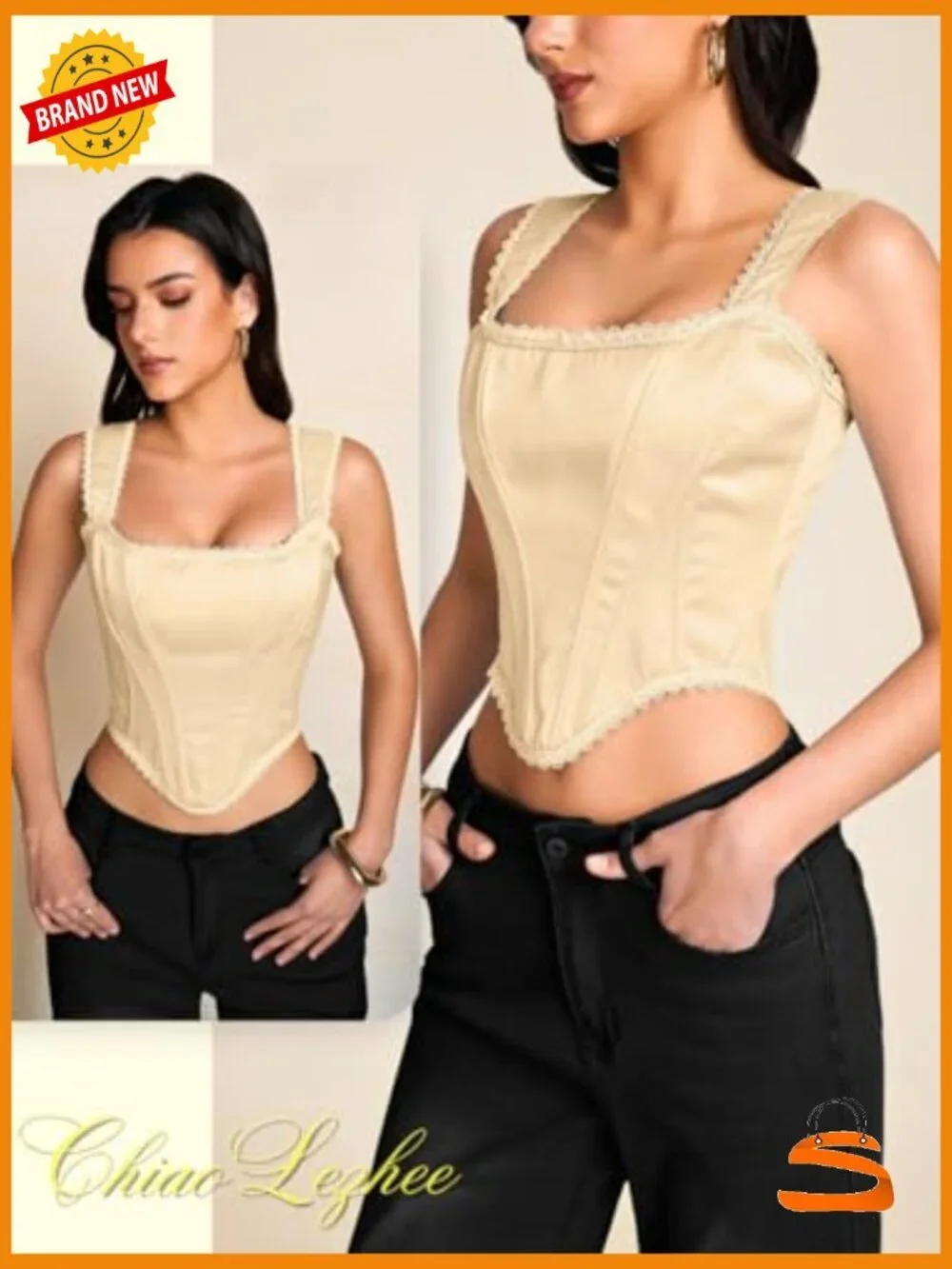 Satin Corset Bustier Crop Top Lace Trim Renaissance Fairy